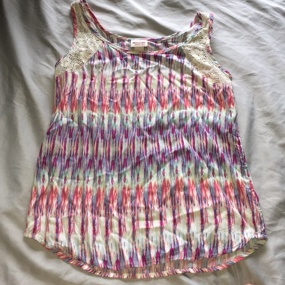 Colorful lace accent tank top